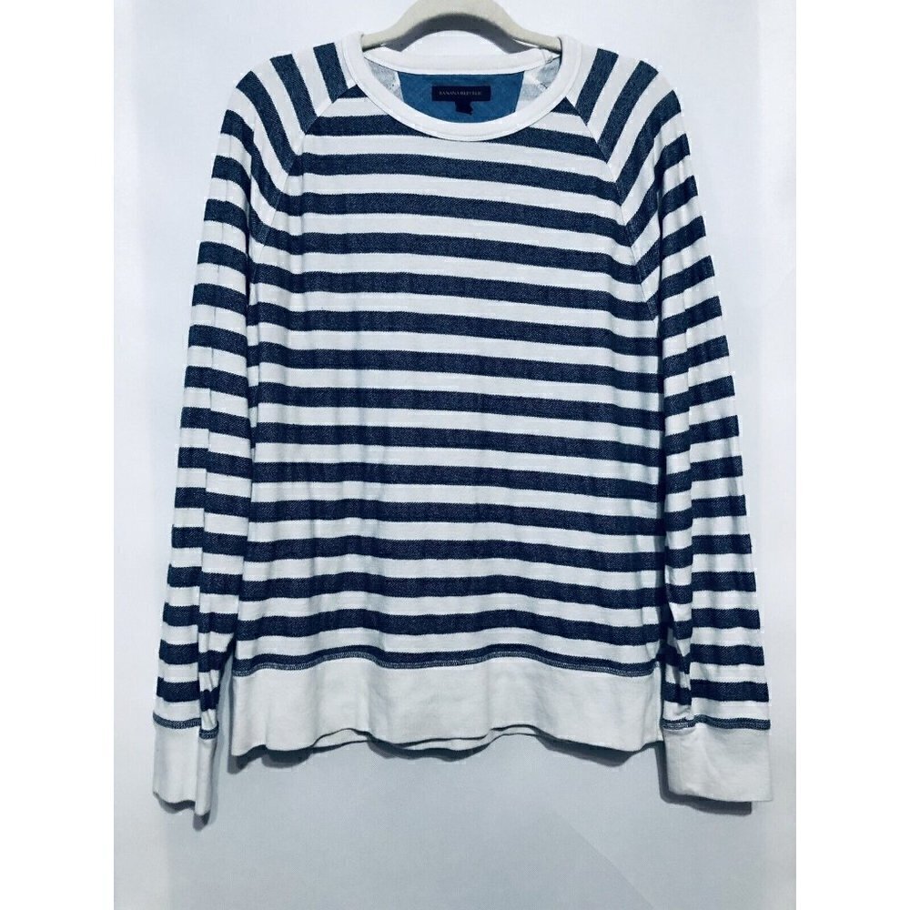 Banana Republic Mens Large Blue Striped Raglan Sweatshirt Sweater Cotton